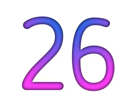 Number 26 gradient blue pink 3d sign symbol on white background Stock Illustration