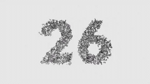 Number 26 Made of Numbers. 3D Font Number Animation with Alpha Channel Video stock 302171912