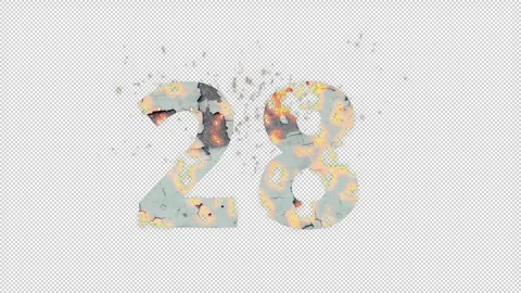 Number 28 from fire and ashes with alpha channel, twenty eight, numberology Stock Footage 267071541