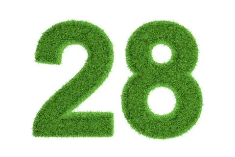 Number 28 with a green grass texture Stock Illustration