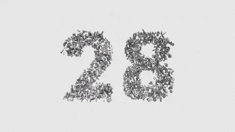 Number 28 Made of Numbers. 3D Font Number Animation with Alpha Channel Stock Footage 302171924
