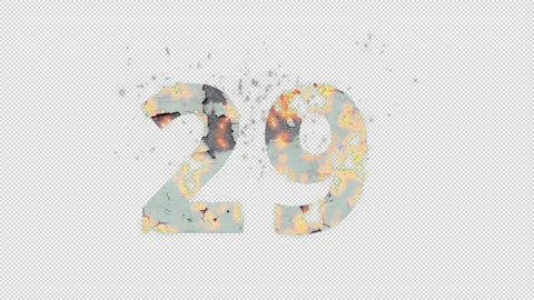 Number 29 from fire and ashes with alpha channel, twenty nine, numberology Stock Footage 267071777