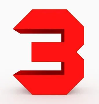 Number 3 3d cubic red isolated on white Stock Illustration