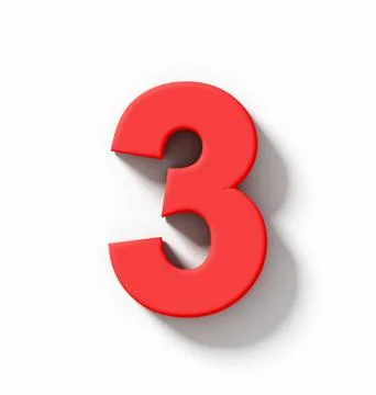 Number 3 3D red isolated on white with shadow - orthogonal projection Stock Illustration