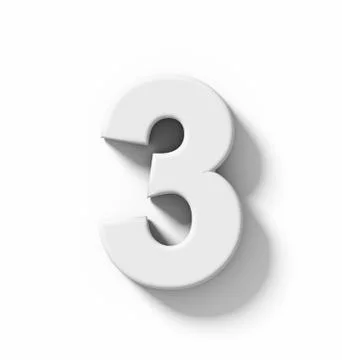 Number 3 3D white isolated on white with shadow - orthogonal projection Stock Illustration