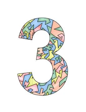Number 3 for ad design or text with stained glass style Stock Illustration