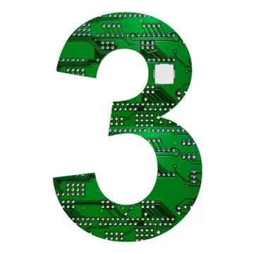 Number 3, Alphabet in circuit board style. Digital hi-tech letter isolated on Stock Illustration