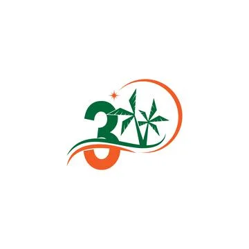 Number 3 blends with coconut trees by the beach at night Illustrazione stock