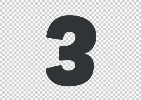 Number 3 Bold Black Sans Serif Three white plain digit Stock Illustration