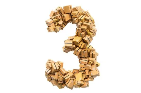 Number 3 from cardboard boxes. 3D rendering Stock Illustration