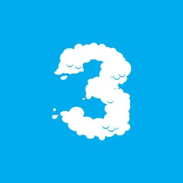Number 3 cloud font symbol. White Alphabet sign three on blue sky Stock Illustration