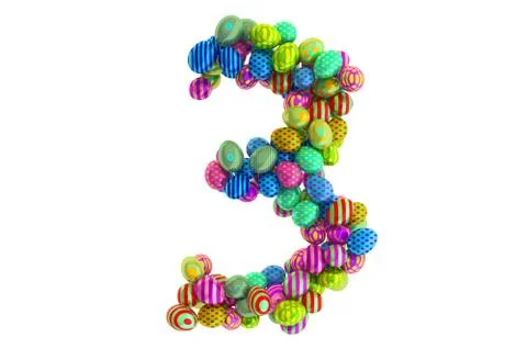 Number 3 from colored Easter eggs, 3D rendering Stock Illustration
