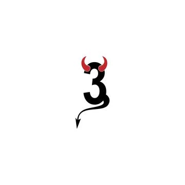 Number 3 with devil's horns and tail icon logo design vector 스톡 일러스트
