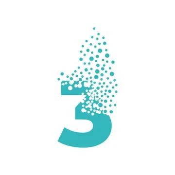 Number 3 dispersing into a cloud of bubbles. Three Stock Illustration