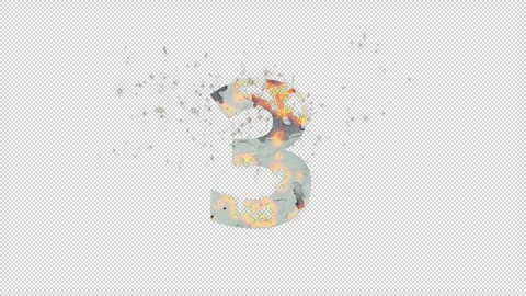 Number 3 from fire and ashes with alpha channel, three, numberology Stock Footage 266839524