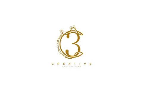 Number 3 Floral Monogram Rounded Ornate Elegant Logo Design Stock Illustration