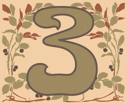 Number 3 with floral pattern Stock Illustration