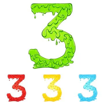 Number 3 with flow drops colors Stock Illustration
