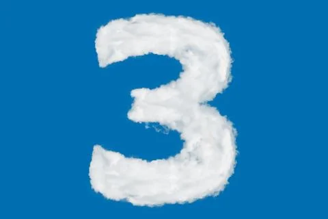 Number 3 font shape element made of clouds on blue Illustration