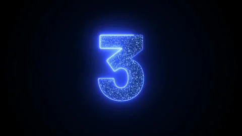 Number 3 Glowing Blue Neon Animation with Sparkling Particles Video stock 345040907