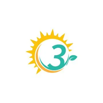 Number 3 icon logo with leaf combined with sunshine design Stock Illustration