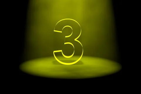 Number 3 illuminated with yellow light Stock Illustration