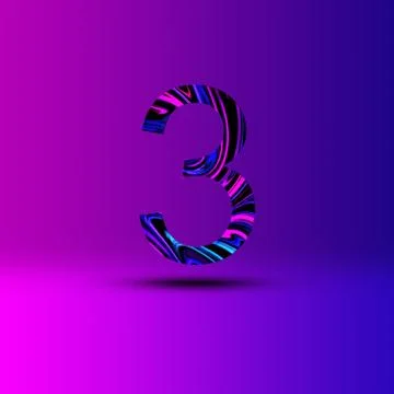 Number 3 illustration . Creative synthwave cyberpunk design elements. Isolate Ilustração Stock