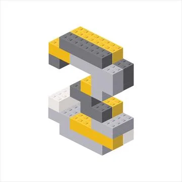 Number 3 in isometric view assembled from plastic blocks. Vector Stock Illustration
