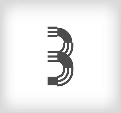Number 3 linear modern logo. The letter is in the form of stripes. Stock Illustration
