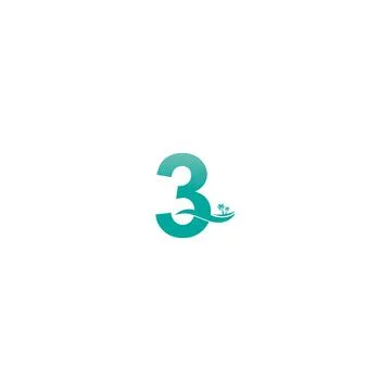 Number 3 logo  coconut tree and water wave icon design Stock Illustration
