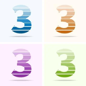 Number 3 logo design set Stock Illustration