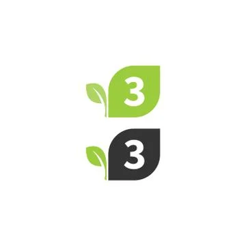 Number 3  logo leaf icon design concept Stock Illustration