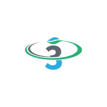 Number 3 logo leaf icon design concept Stock Illustration