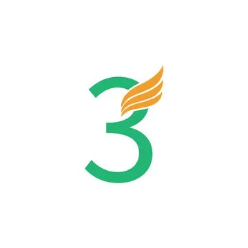 Number 3 logo with wing icon design concept 库存插图