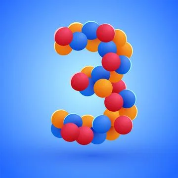 Number 3 made from multicolored festive balloons. Stock Illustration