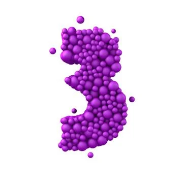 Number 3 made of plastic beads, purple bubbles, isolated on white, 3d render Stock Illustration