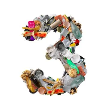 Number 3 made of trash Stock Photos