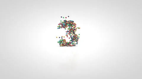 Number 3 with moving a swarm of glossy colorful 3d balls Stock Footage 64708488