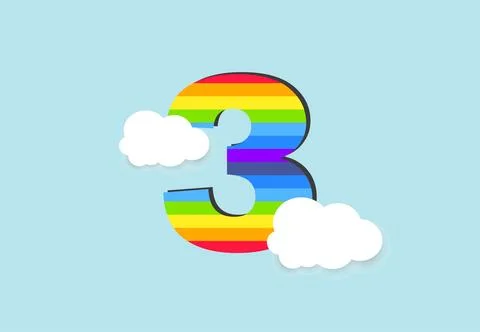 Number 3 Rainbow counting learn object design, abstract rainbow Number for .. Stock Illustration