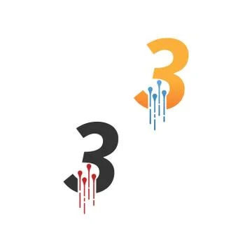 Number 3  simple  tech logo with circuit lines style icon Stock Illustration