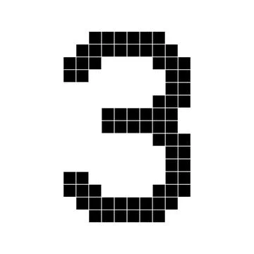 Number 3 three, 3d cube pixel shape minecraft 8 bit Stock Illustration