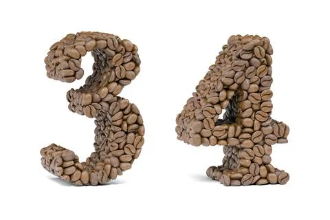 Number 3 three and number 4 four from coffee bean isoilated on white. Coffee  Stock-Illustration