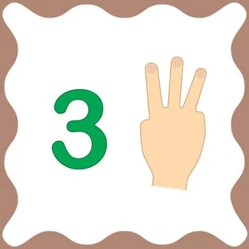Number 3 (three), educational card, learning counting with fingers of hand Illustrazione stock