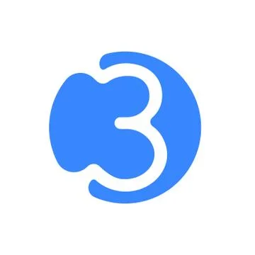 Number 3 three font logo vector blue icon Illustrazione stock