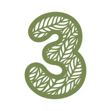 Number 3 (three) with leaf pattern.  库存插图