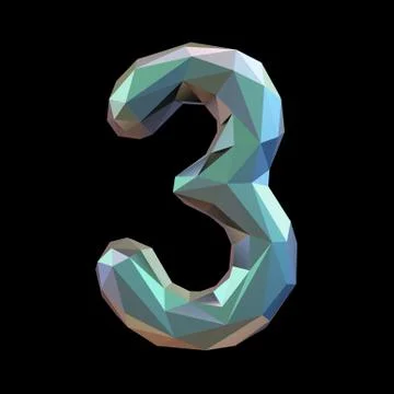 Number 3 three in low poly style isolated on black background. 3d Illustrazione stock