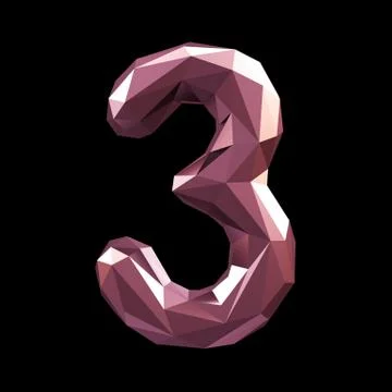 Number 3 three in low poly style isolated on black background. 3d Stock Illustration