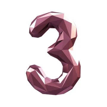 Number 3 three in low poly style isolated on white background. 3d Illustrazione stock
