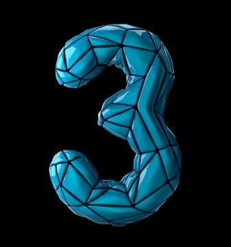 Number 3 three made of low poly style blue color plastic isolated on black Stock Illustration