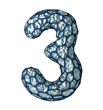 Number 3 three made of silver shining metallic 3D with blue cage isolated on Stock Illustration
